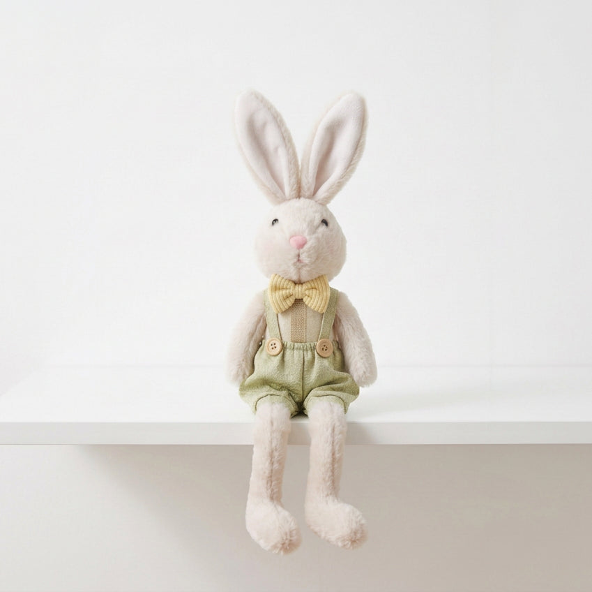 Muñeco Conejo de Pascua Navidad Overol Verde  30cm