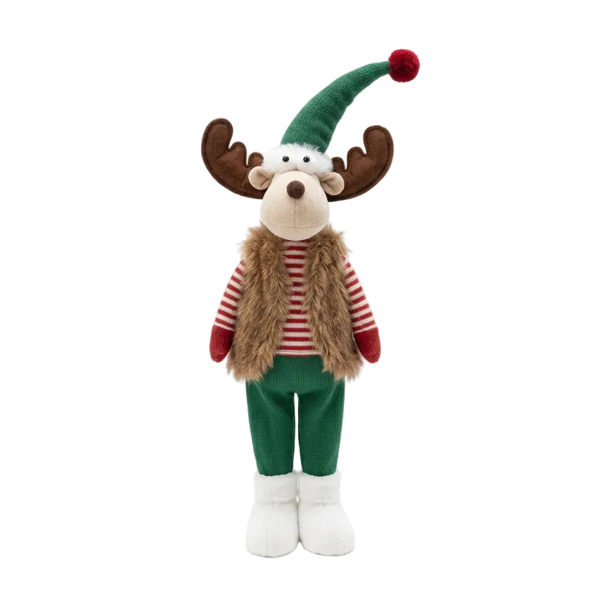Muñeco Reno Navideño de Pie con Chaleco de Peluche 50cm