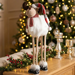 Reno Navideño de Pie de Patas Largas con Gorro 60cm