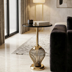 Mesa Auxiliar de Pedestal Negro con Dorado 62x35cm