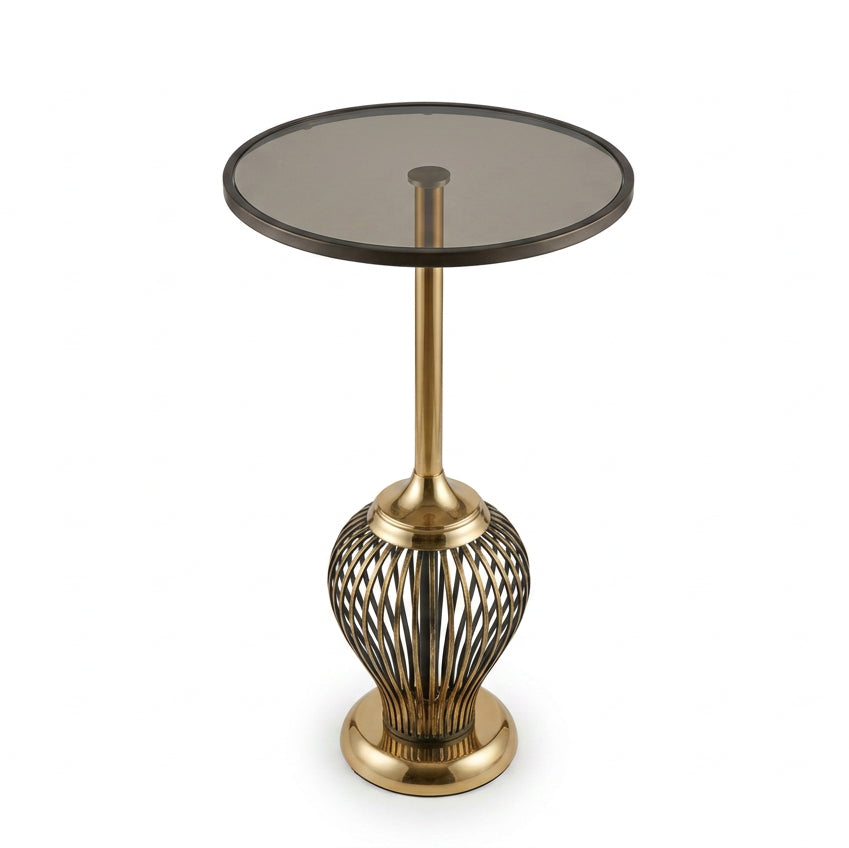 Mesa Auxiliar de Pedestal Negro con Dorado 62x35cm