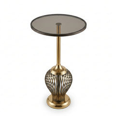 Mesa Auxiliar de Pedestal Negro con Dorado 62x35cm