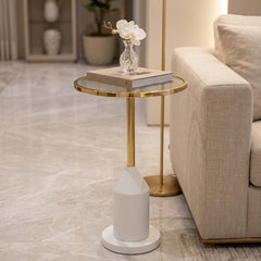 Mesa de Rincón Decorativa Dorado y Blanco 60x35cm
