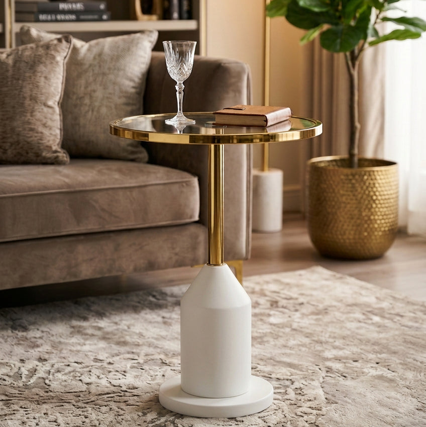 Mesa de Rincón Decorativa Dorado y Blanco 56x35cm