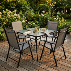 Comedor Exterior de 5 Piezas con Mesa de Vidrio Templado y 4 Sillas