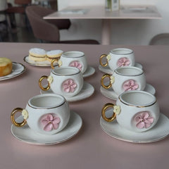 Set de Pocillos con Flor Rosa Pastel (6 Puestos)