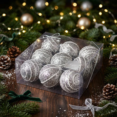Set x9 Esferas navideñas plateadas escarchadas