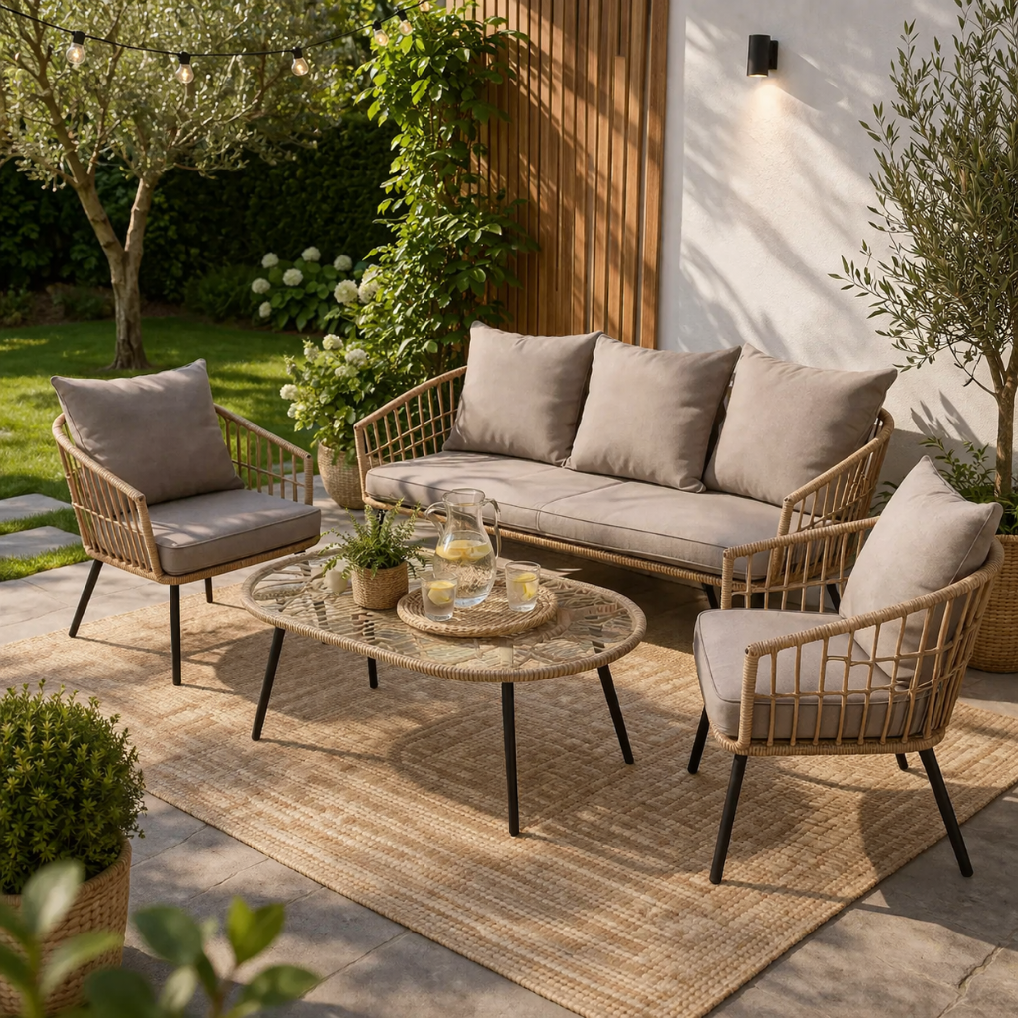 Sala Estilo Rattan Beige