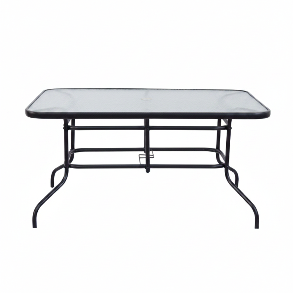 Mesa de Comedor para Exterior Rectangular de Vidrio Templado y Metal