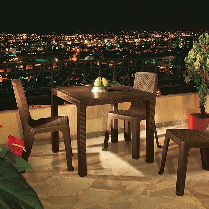 Mesa eterna de Terraza Cuadrada con Efecto Mimbre y Orificio para Sombrilla