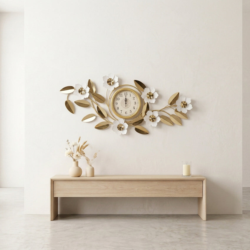 Reloj de Pared Decorativa Blanco y Dorado