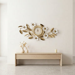 Reloj de Pared Decorativa Blanco y Dorado