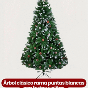 ÁRBOL CLÁSICO RAMA PUNTAS BLANCAS CON FRUTAS Y PIÑAS 1.50m